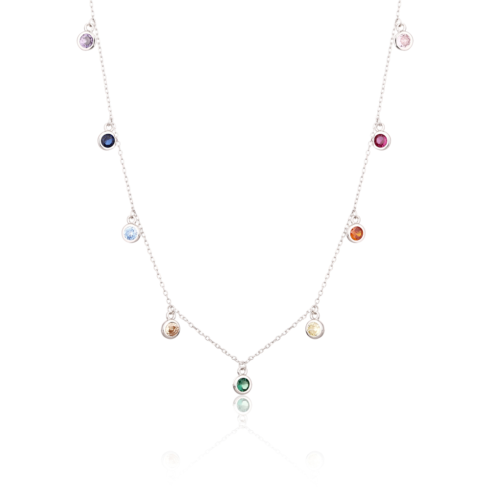 JVD Dámský stříbrný náhrdelník s barevnými zirkony SVLN0328XH2BA45