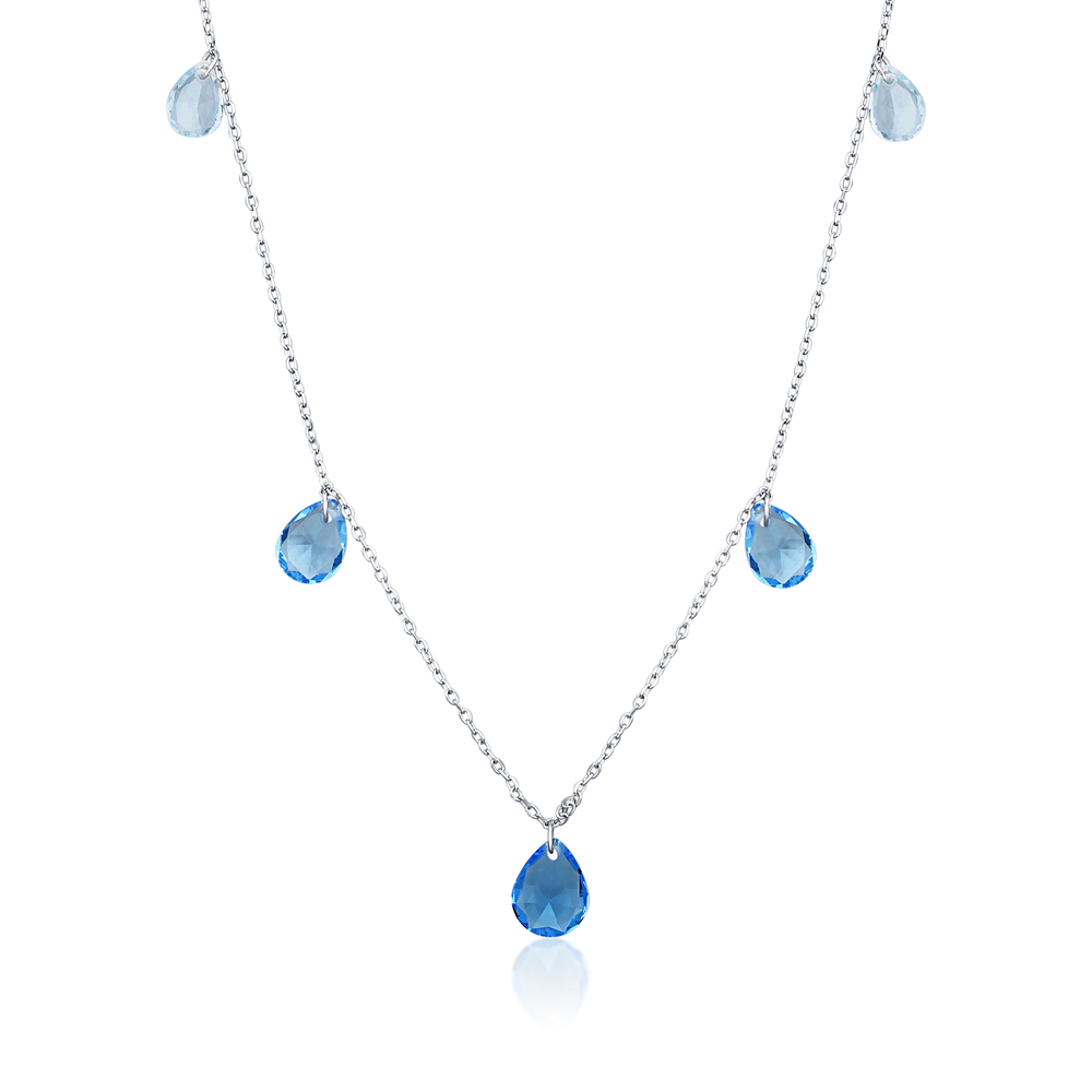 JVD Dámský stříbrný mohutný náhrdelník s modrými blue topazy SVLN0544SH2M245