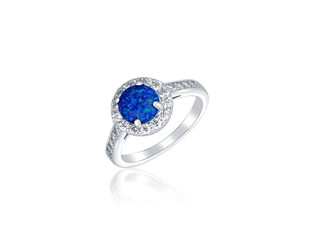 JVD Dámský stříbrný zásnubní prsten se zirkony a modrým opálem SVLR0700XH2O354