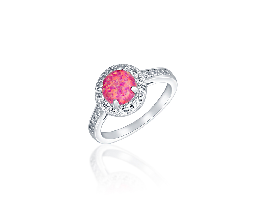 JVD Dámský stříbrný zásnubní prsten se zirkony a růžovými opálem SVLR0700XH2O458
