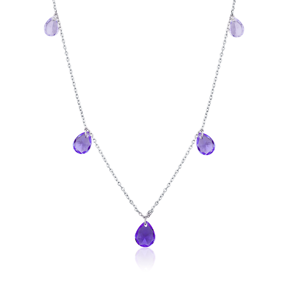 JVD Stříbrný náhrdelník s fialovými lístky SVLN0544SH2F145