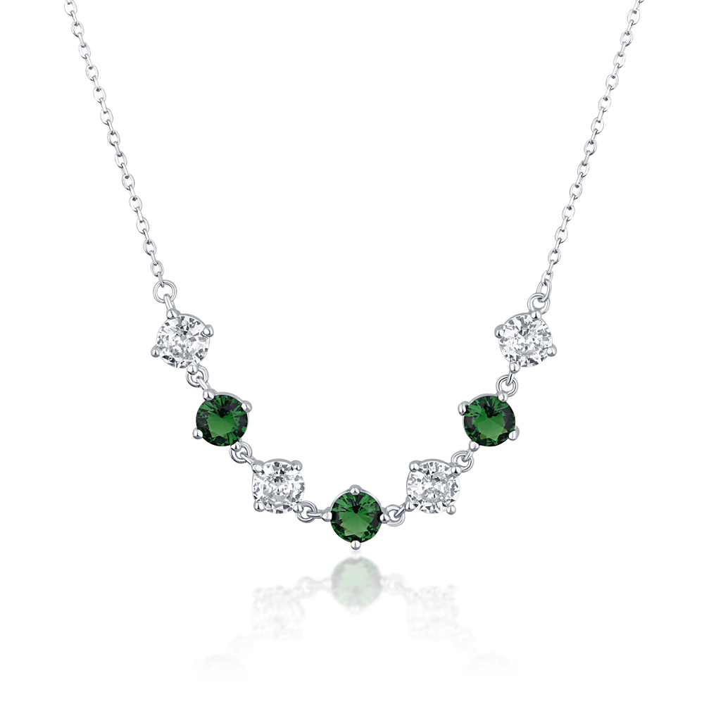 JVD Dámský stříbrný náhrdelník se zirkony a zelenými smaragdy  SVLN0545SH2Z145