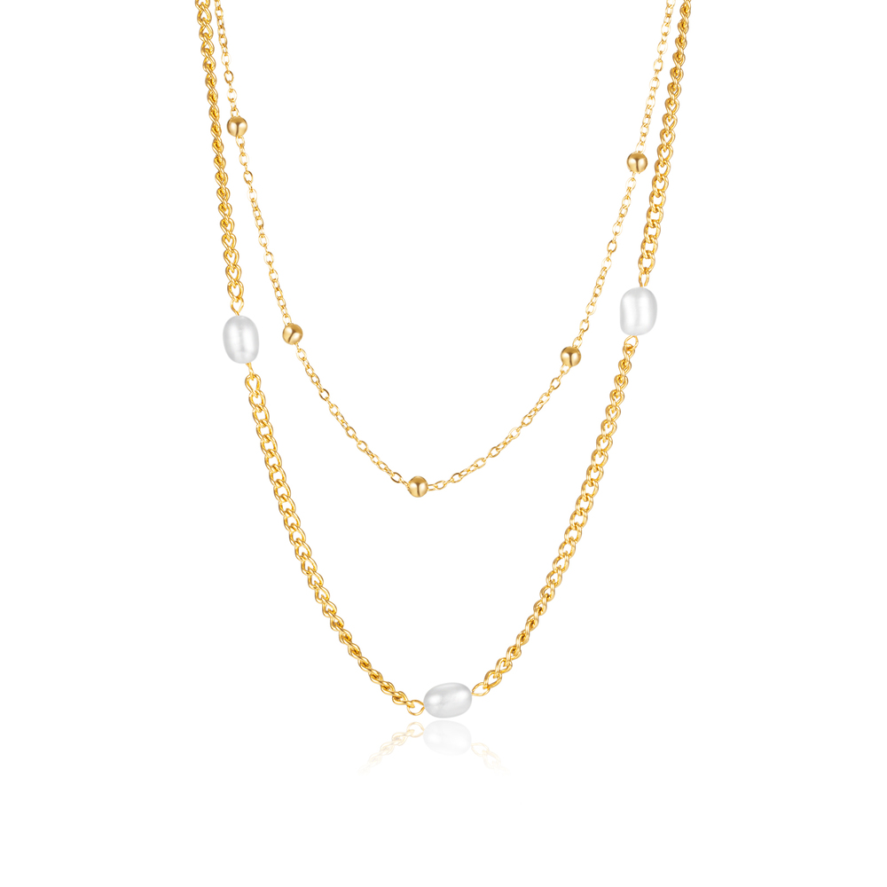 JVD Ocelový pozlacený náhrdelník s perlami SSSN0005XF9GO43