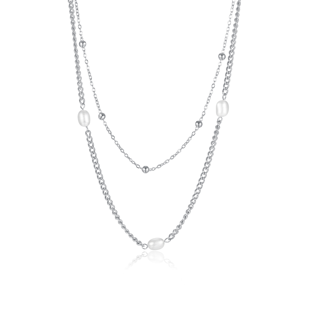 JVD Ocelový náhrdelník s perlami SSSN0005XF9BI43