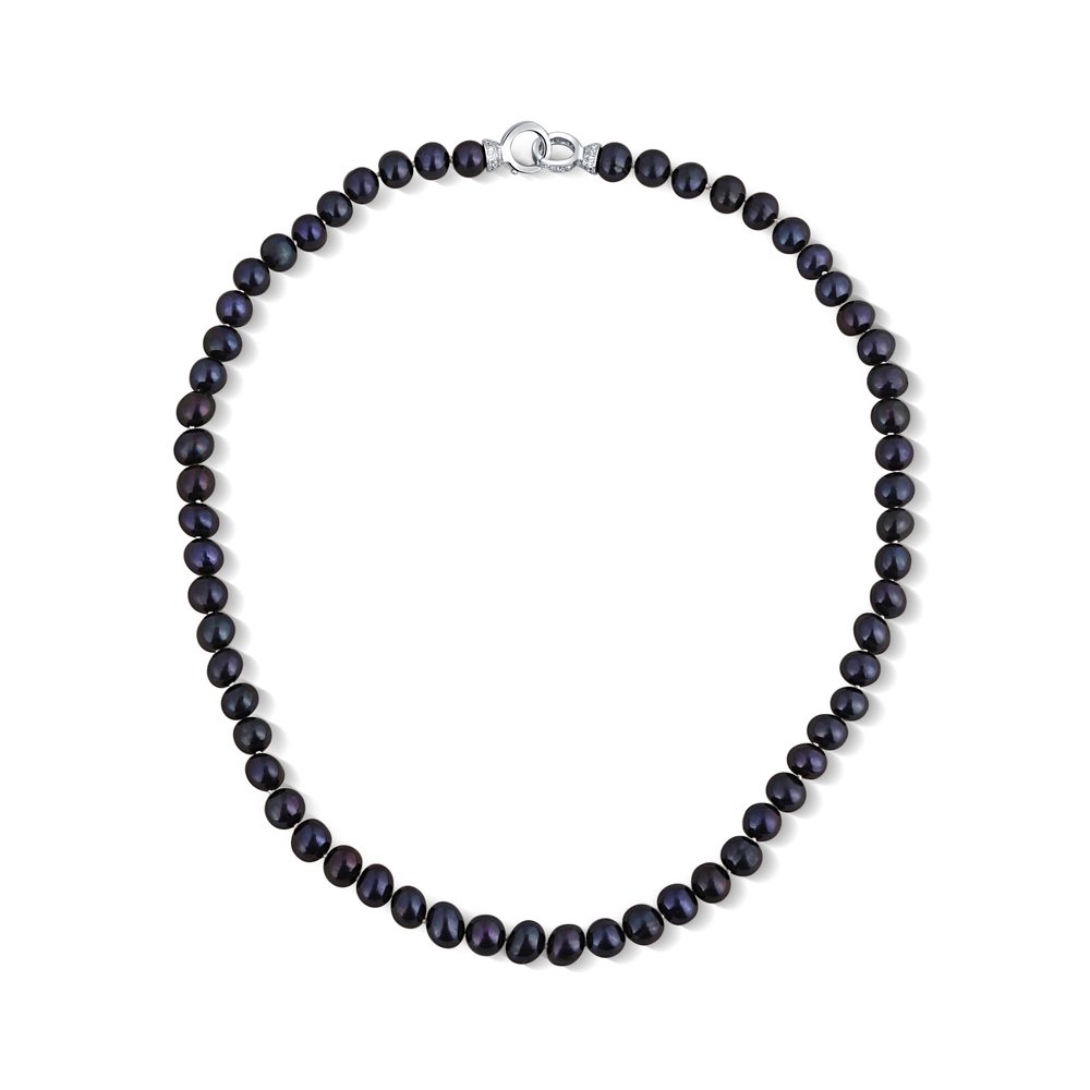 JVD Dámský stříbrný náhrdelník s černými perlami SVLN0010SD2P345