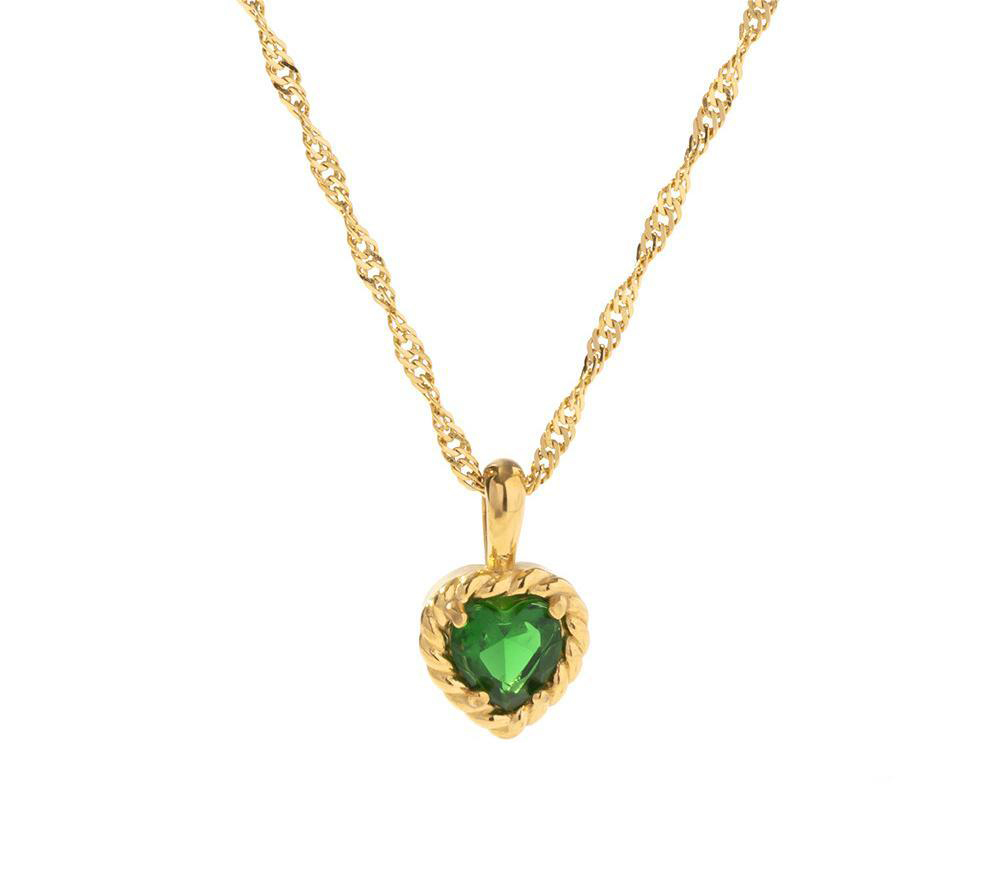 JVD Dámský pozlacený ocelový náhrdelník se zeleným smaragdem srdce SSSN0047XJ2GZ00