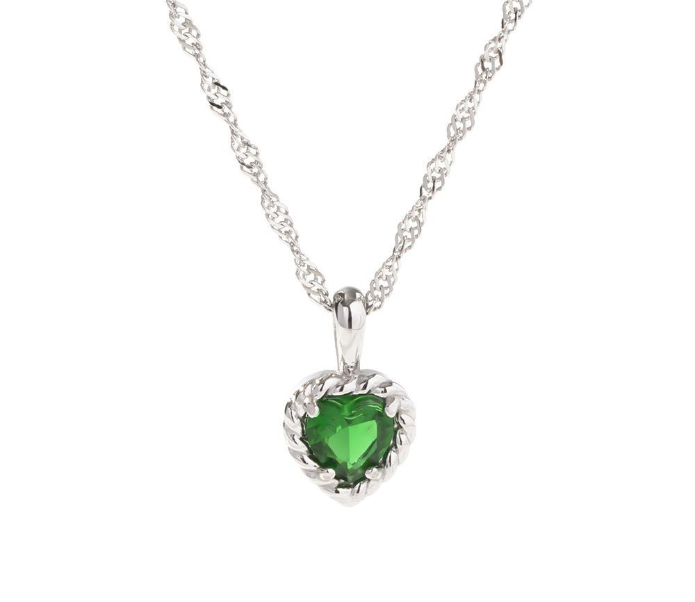 JVD Dámský ocelový náhrdelník se zeleným smaragdem srdce SSSN0047XJ2Z100
