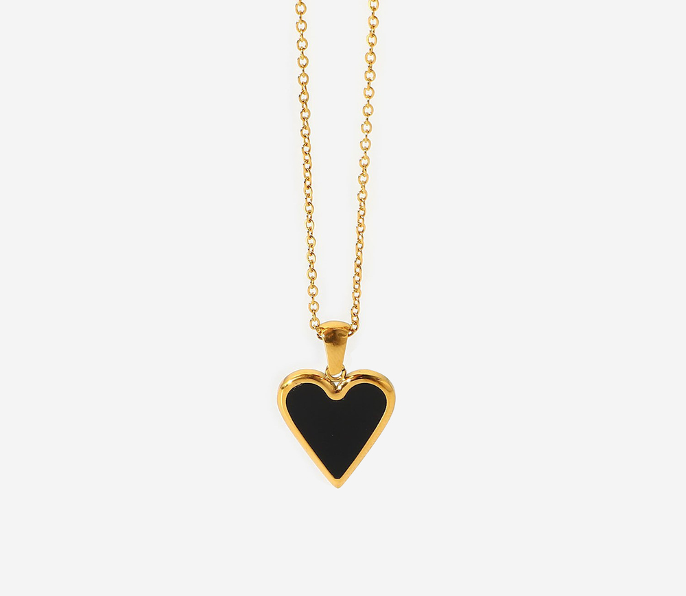JVD Dámský ocelový pozlacený náhrdelník s černým srdcem SSSN0043XJ2GC00