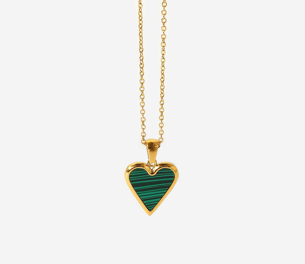 JVD Dámský ocelový pozlacený náhrdelník se zeleným srdcem SSSN0043XJ2GZ00