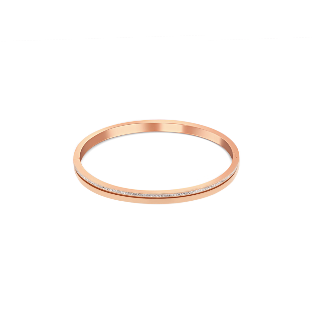 JVD Dámský rose gold ocelový pevný náramek se zirkony SSSB0057XI8RO00