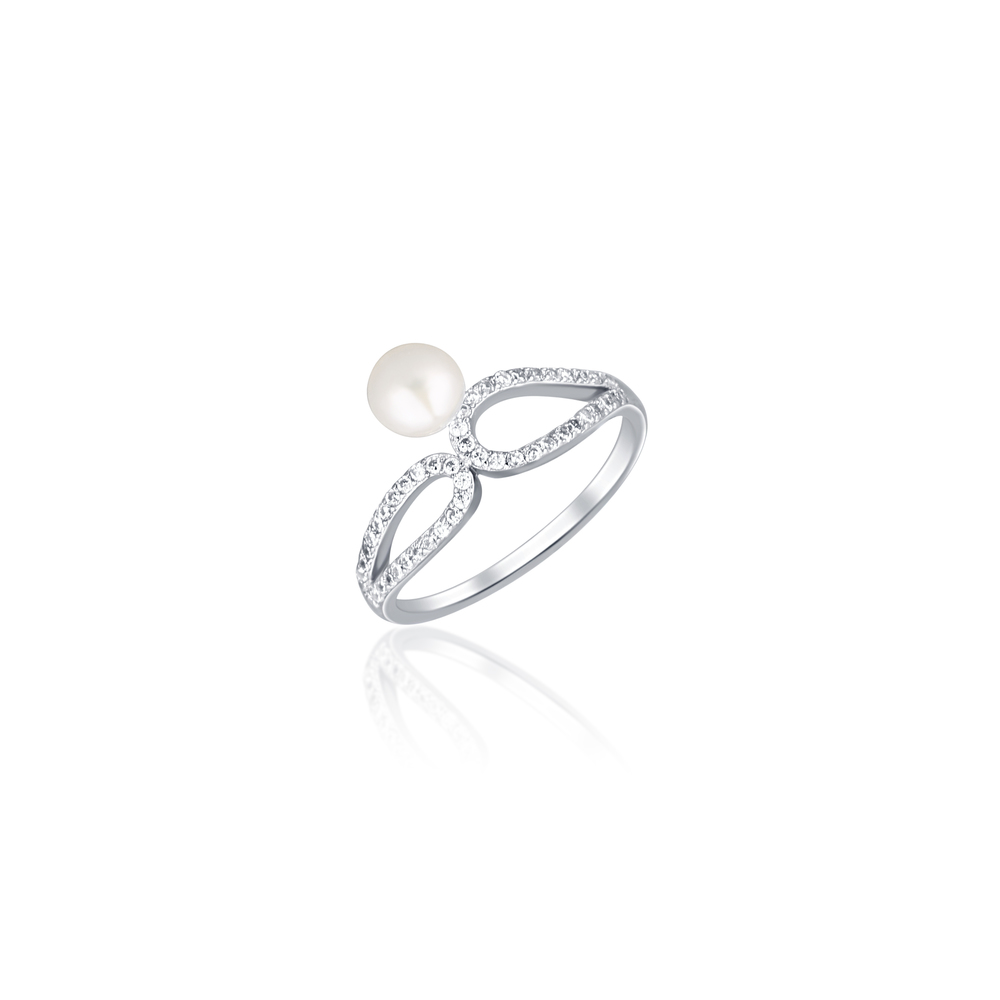 JVD Dámský stříbrný prsten se zirkony a perlou SVLR0724XD2P155