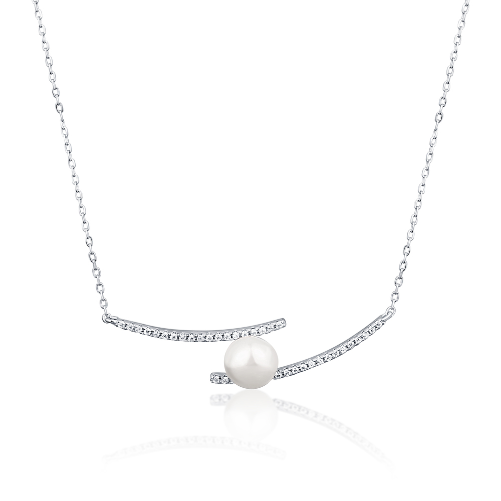 JVD Dámský stříbrný náhrdelník se zirkony a perlou SVLN0339XD2P145