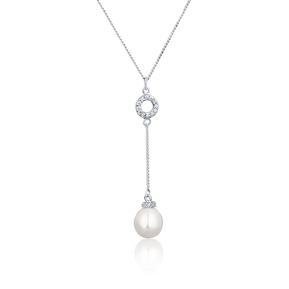 JVD Dámský stříbrný náhrdelník se zirkony a perlou SVLN0350XD2P145
