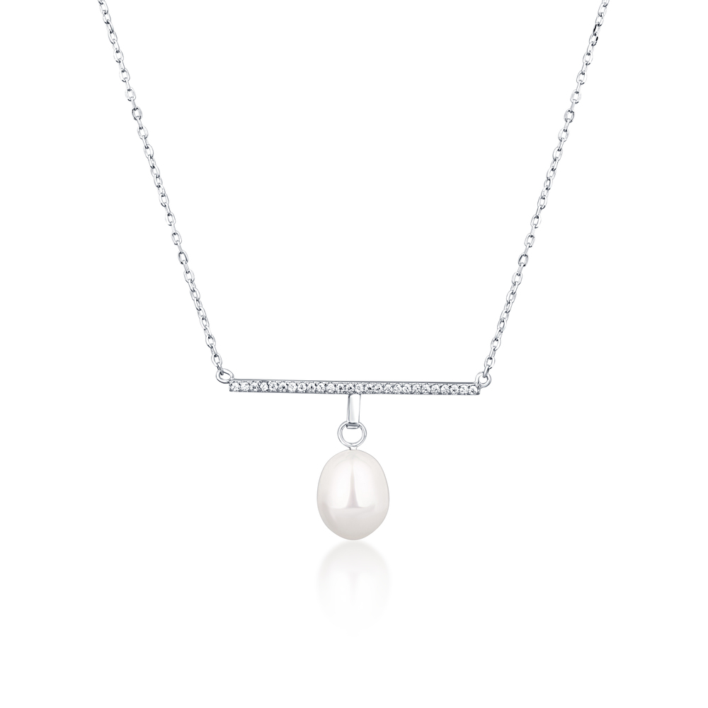 JVD Dámský stříbrný náhrdelník se zirkony a perlou SVLN0342XD2P145