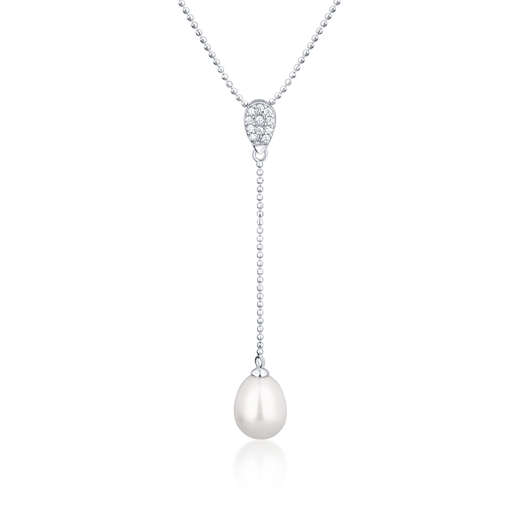 JVD Dámský stříbrný náhrdelník se zirkony a perlou SVLN0337XD2P145