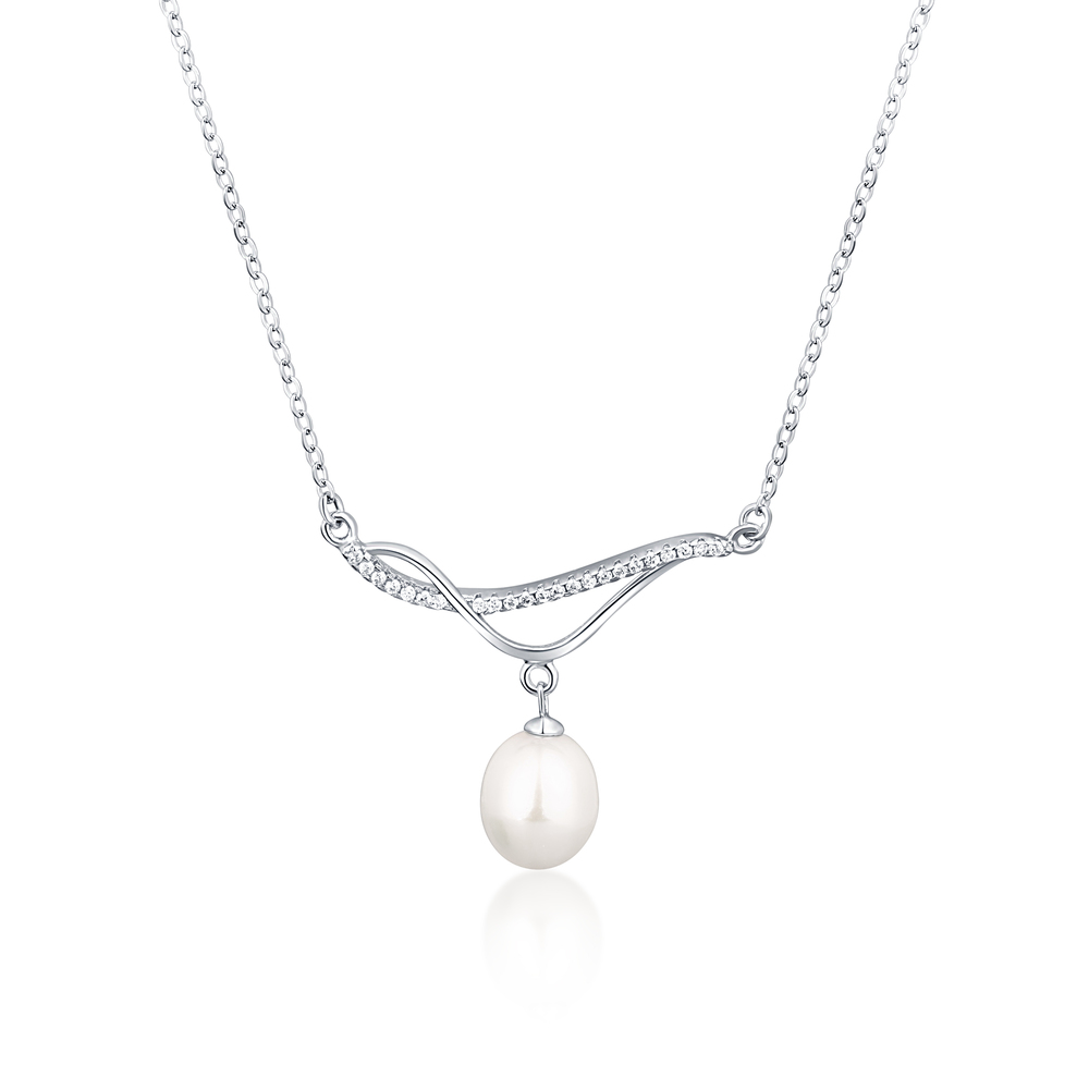 JVD Dámský stříbrný náhrdelník se zirkony a perlou SVLN0354SD2P145