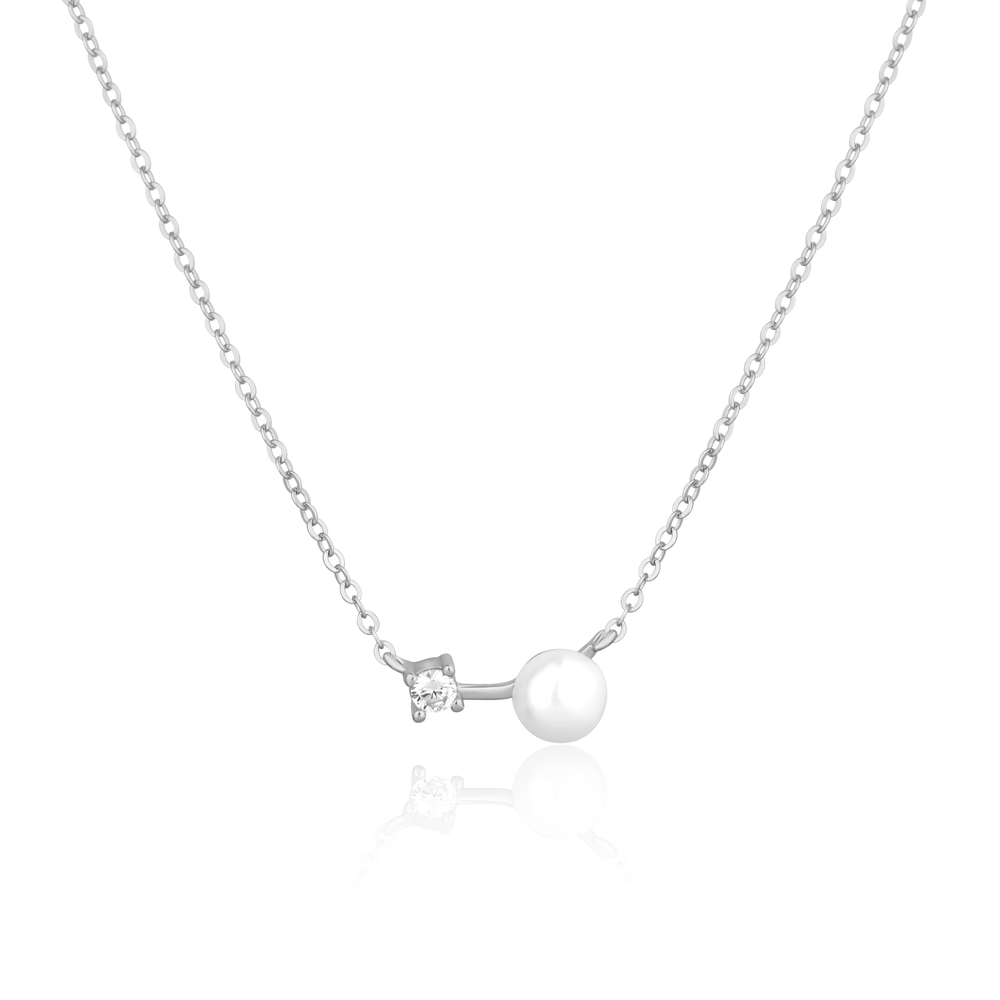 JVD Dámský stříbrný náhrdelník se zirkony a perlou SVLN0341XD2P145