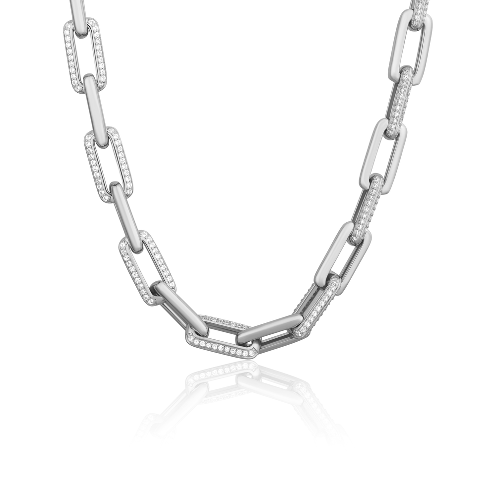 JVD Dámský mohutný stříbrný náhrdelník posetý zirkony 45cm SVLN0584SJ4BI45