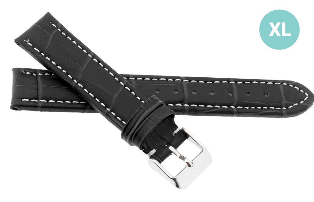 JVD Unisex černý kožený prošívaný řemínek na hodinky R14501/20XL