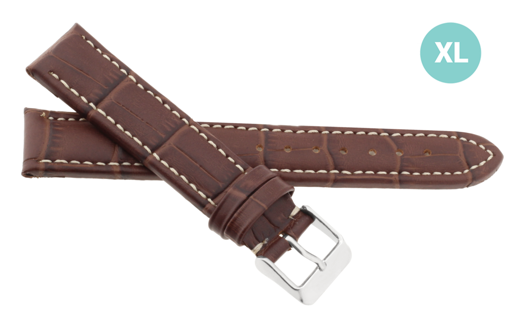 JVD Unisex hnědý kožený prošívaný řemínek na hodinky R14502/22XL