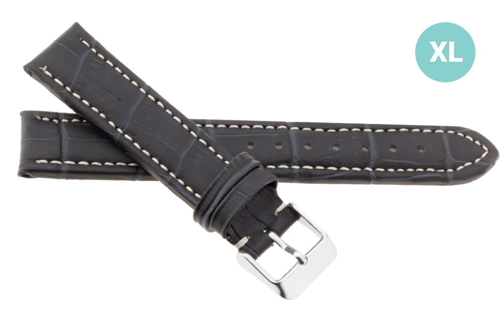 JVD Unisex černý kožený prošívaný řemínek na hodinky R14509/22XL