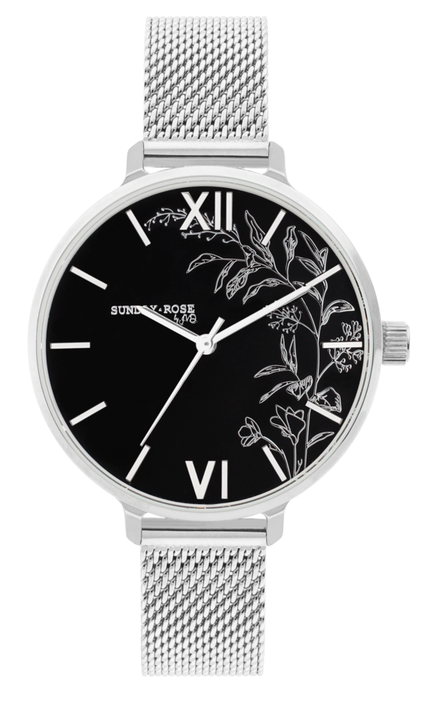 JVD Dámské květinové designové ocelové hodinky SUNDAY ROSE Dark Winter SUN-S27