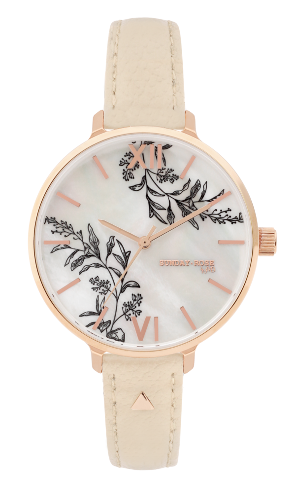 JVD Dámské květinové designové ocelové rose gold hodinky SUNDAY ROSE Spring SUN-S28