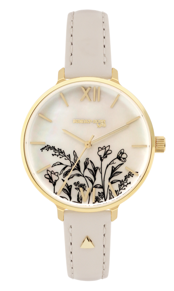 JVD Dámské květinové designové ocelové pozlacené hodinky SUNDAY ROSE Fall SUN-S30