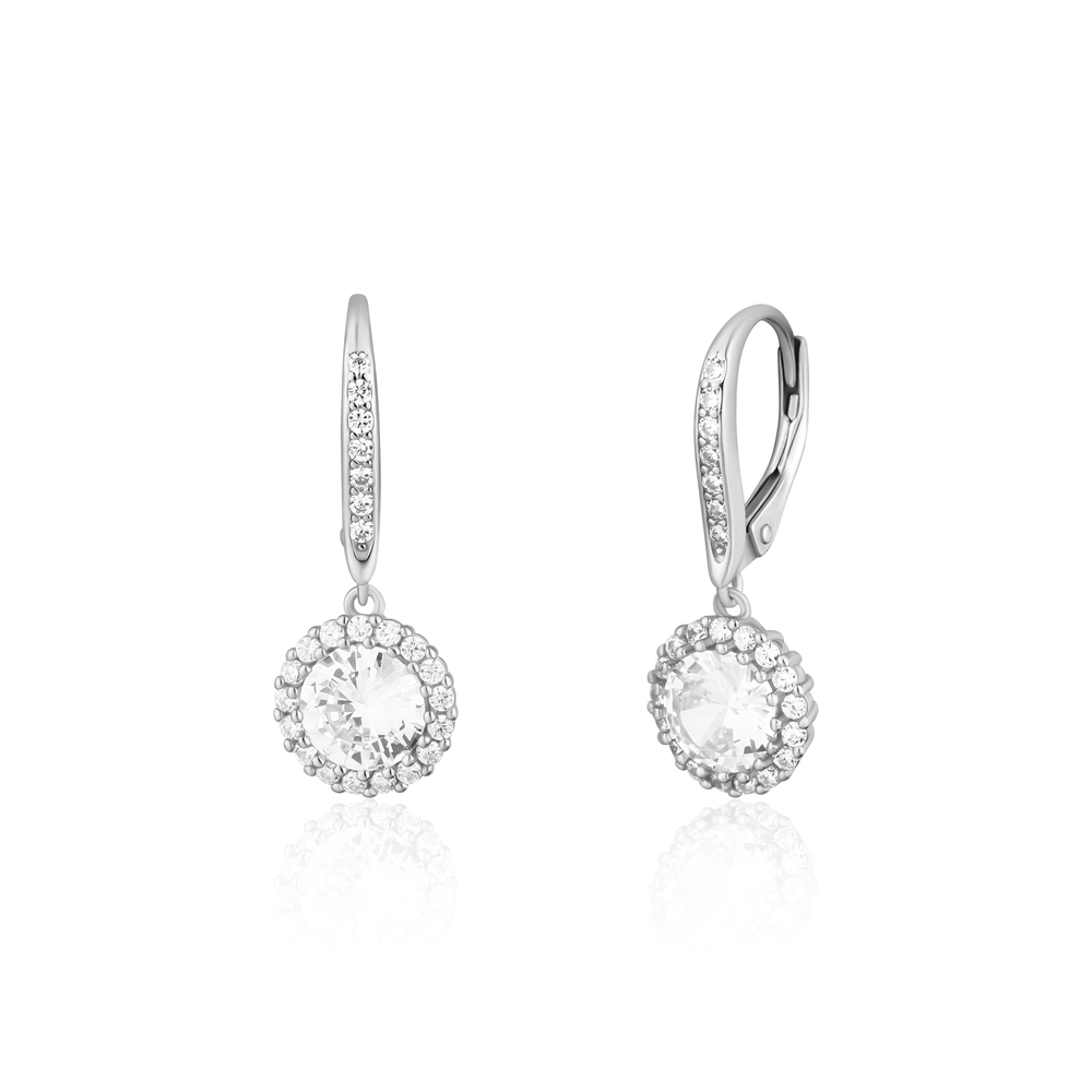 JVD Dámské stříbrné visací náušnice se zirkony na patent SVLE0627SH2BI00