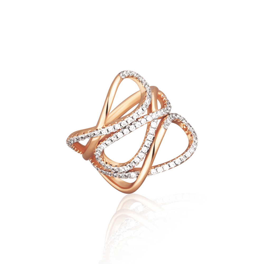 JVD Dámský mohutný stříbrný rose gold prsten se zirkony SVLR0606SH2RO54