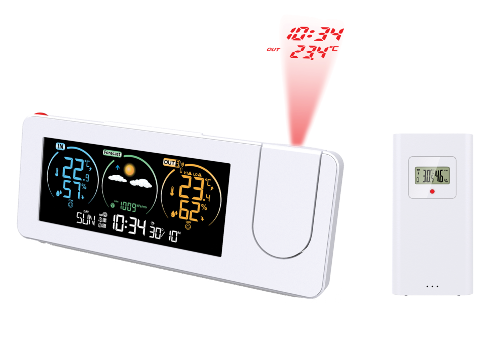 JVD Bílá rádiem řízená meteorologická stanice s budíkem JVD RB3538.2 s projekcí