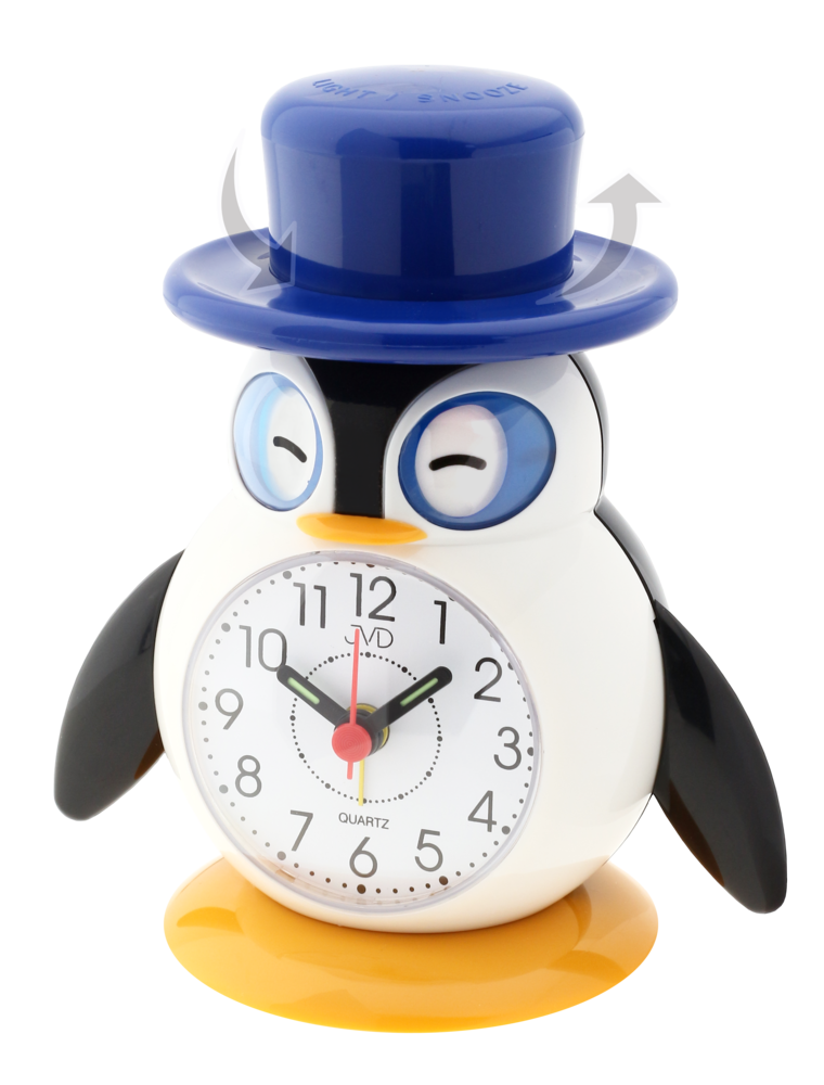 JVD Modrý dětský budík JVD SR52.5 - tučňák s kloboukem