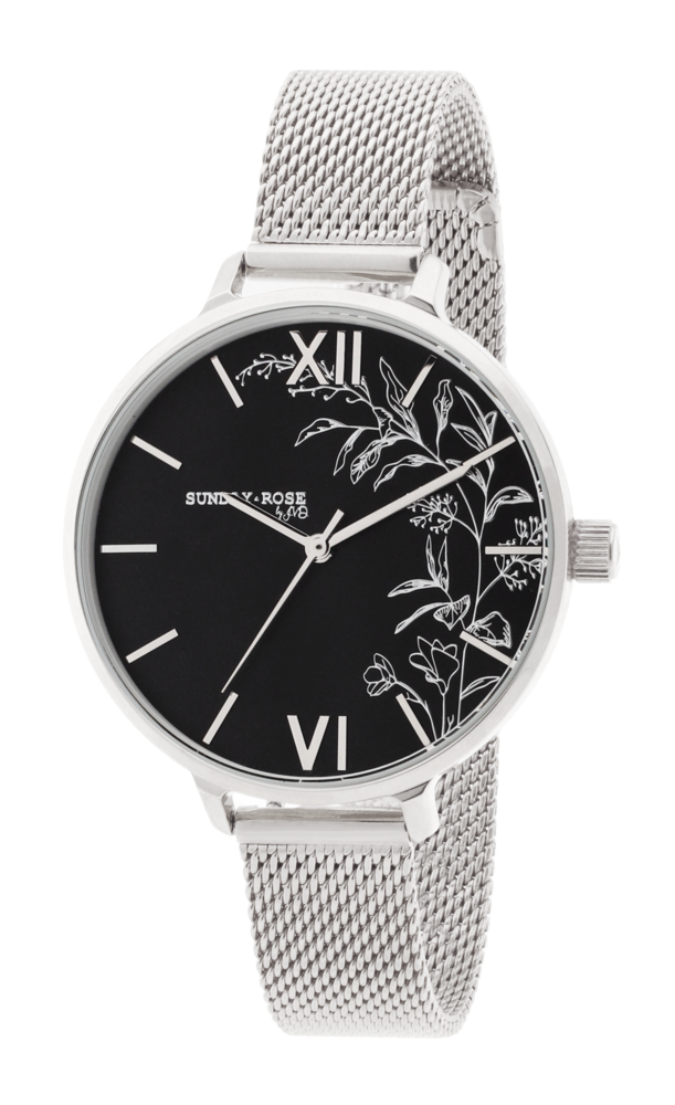 JVD Dámské květinové designové ocelové hodinky  SUNDAY ROSE Dark Winter SUN-S27