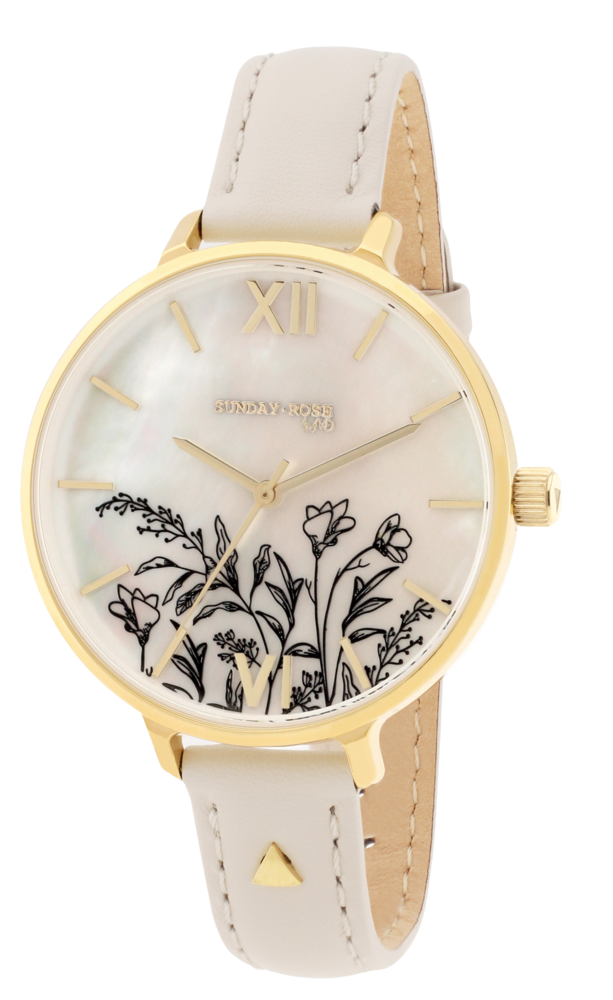 JVD Dámské květinové designové ocelové pozlacené hodinky SUNDAY ROSE  Fall SUN-S30