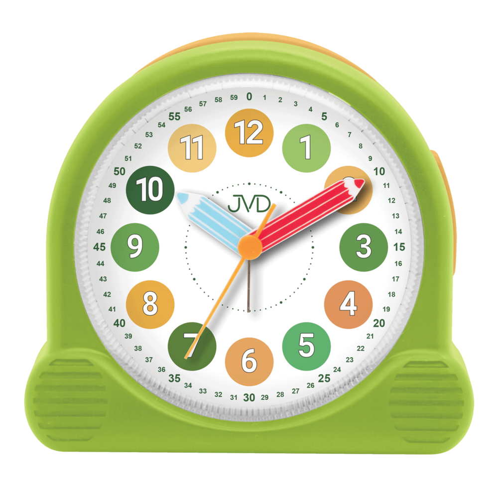 JVD Dětský bateriový zelený ručkový netikající tichý sweep budík JVD SRP160.2