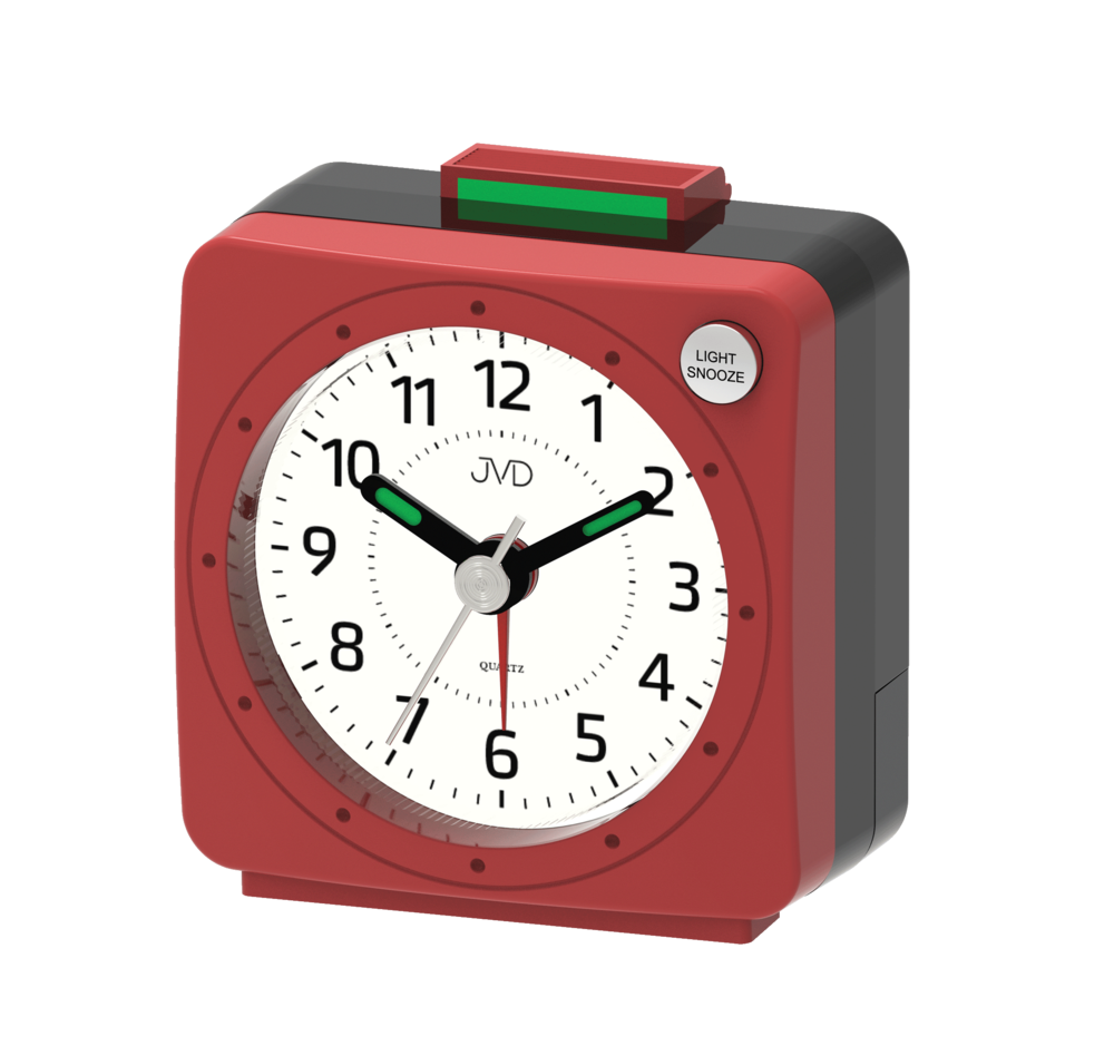 JVD Červený analogový nejlevnější baterkový budík JVD SR220.11 s osvětlením