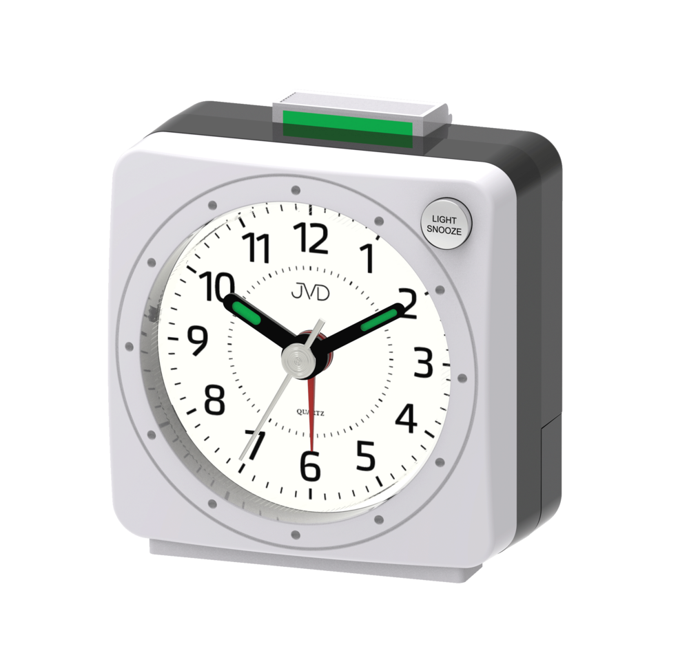 JVD Stříbrný analogový nejlevnější baterkový budík JVD SR220.15 s osvětlením