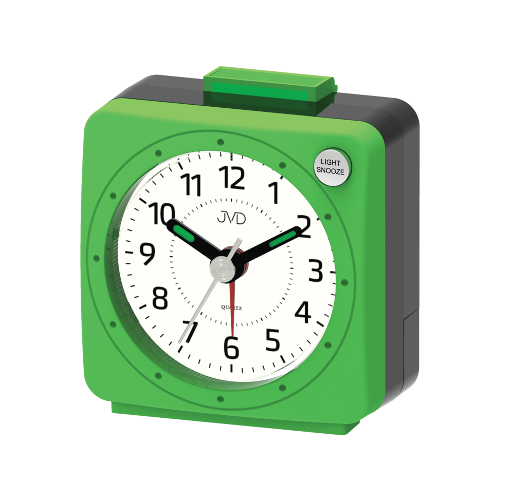 JVD Zelený analogový nejlevnější baterkový budík JVD SR220.13 s osvětlením