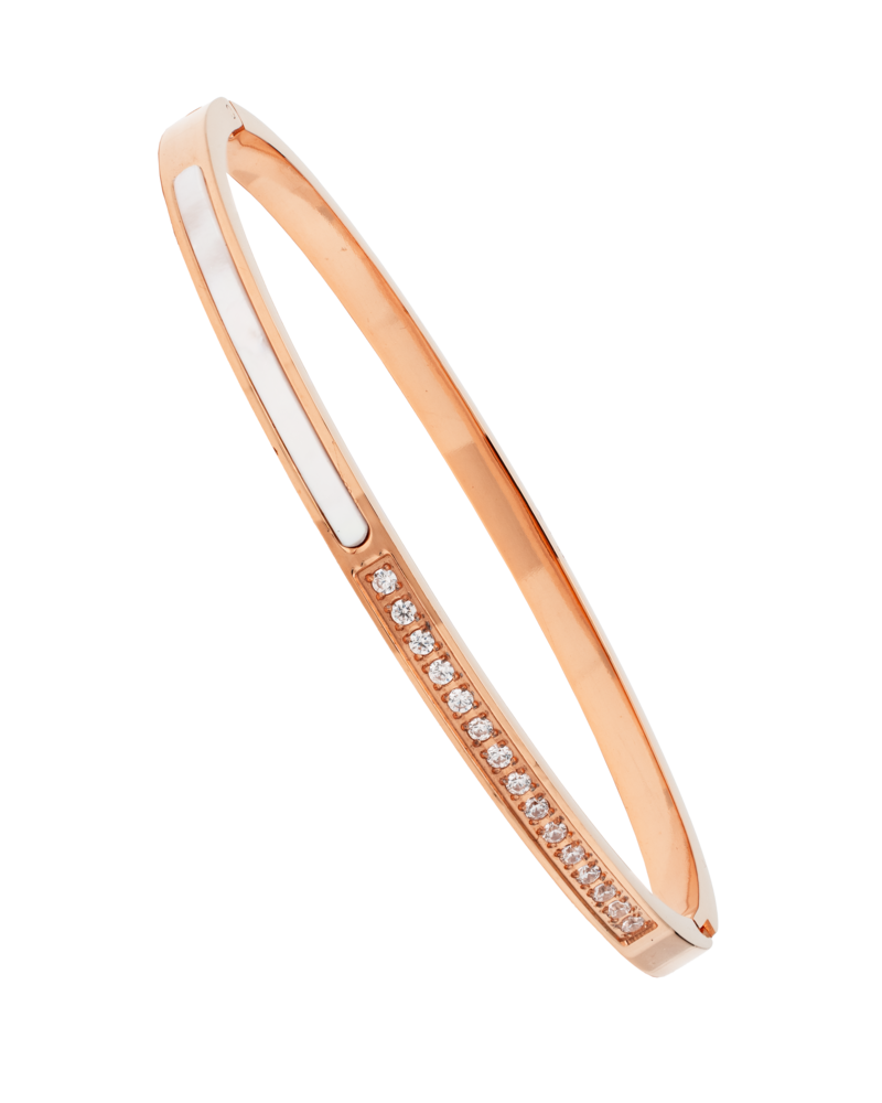 JVD Dámský pevný ocelový rose gold náramek se zirkony JGB8R