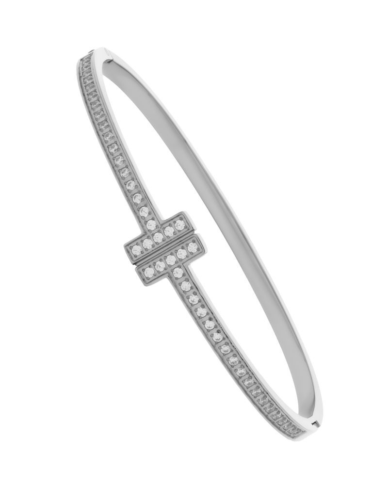 JVD Dámský pevný ocelový náramek se zirkony JGB16S