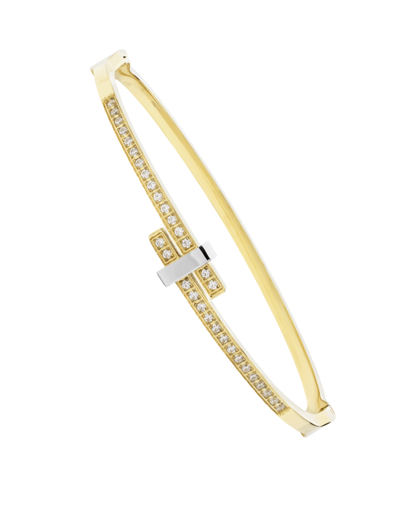 JVD Dámský pevný ocelový pozlacený náramek se zirkony JGB7G