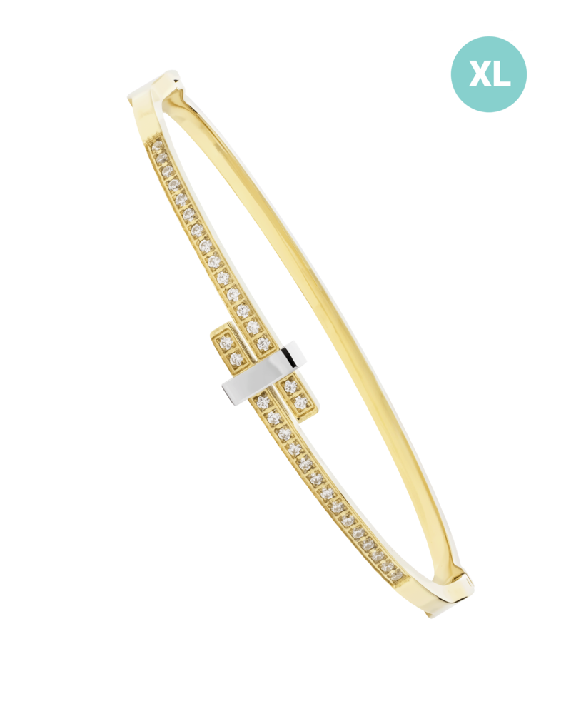 JVD Dámský pevný ocelový pozlacený náramek se zirkony JGB7GXL