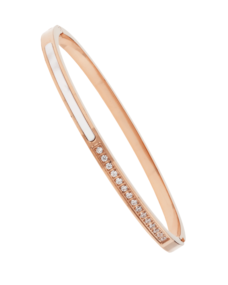 JVD Dámský pevný ocelový rose gold náramek se zirkony JGB8R