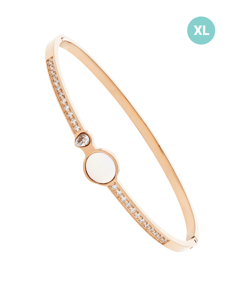 JVD Dámský ocelový rose gold pevný náramek se zirkony a perletí JGB14RXL