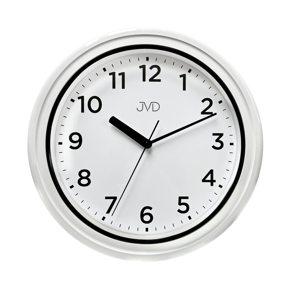 JVD Nástěnné bílé netikající tiché koupelnové hodiny JVD SH5913.1 do koupelny