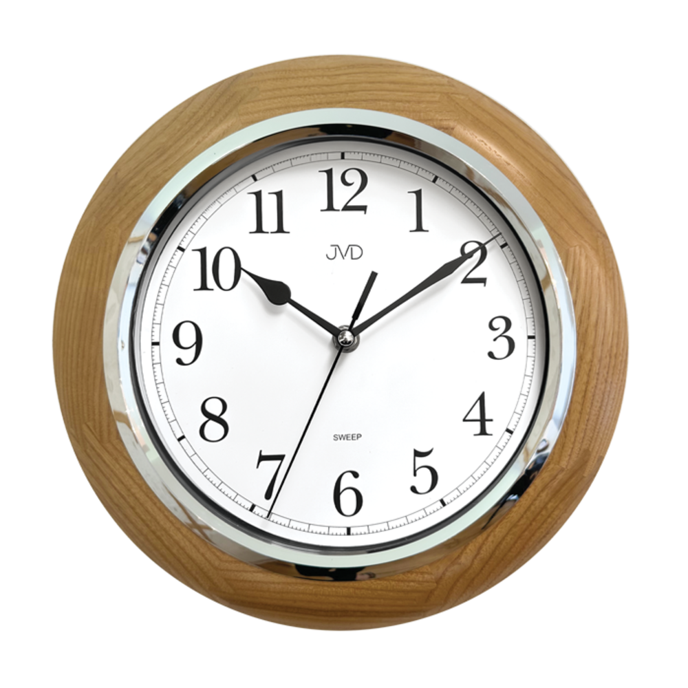 JVD Dřevěné kulaté netikající tiché nástěnné hodiny JVD NS7111/11