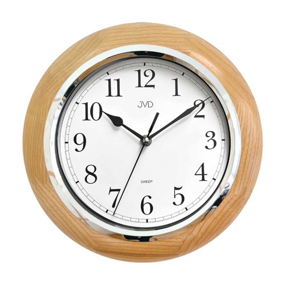 JVD Dřevěné kulaté netikající tiché nástěnné hodiny JVD NS7111/68