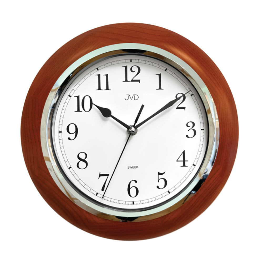 JVD Dřevěné kulaté netikající tiché nástěnné hodiny JVD NS7111/41
