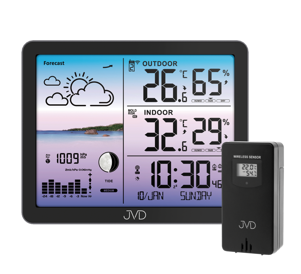 JVD Černá barevná rádiem řízená meteorologická stanice JVD RB3566.1 meteo