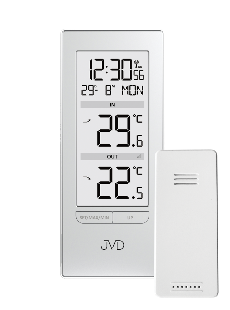 JVD Hranatý stříbrný digitální čitelný bezdrátový teploměr JVD T3348.2